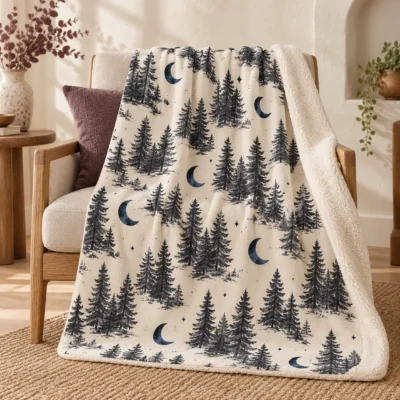 Woodland Moon Sherpa Blanket — main design mockup