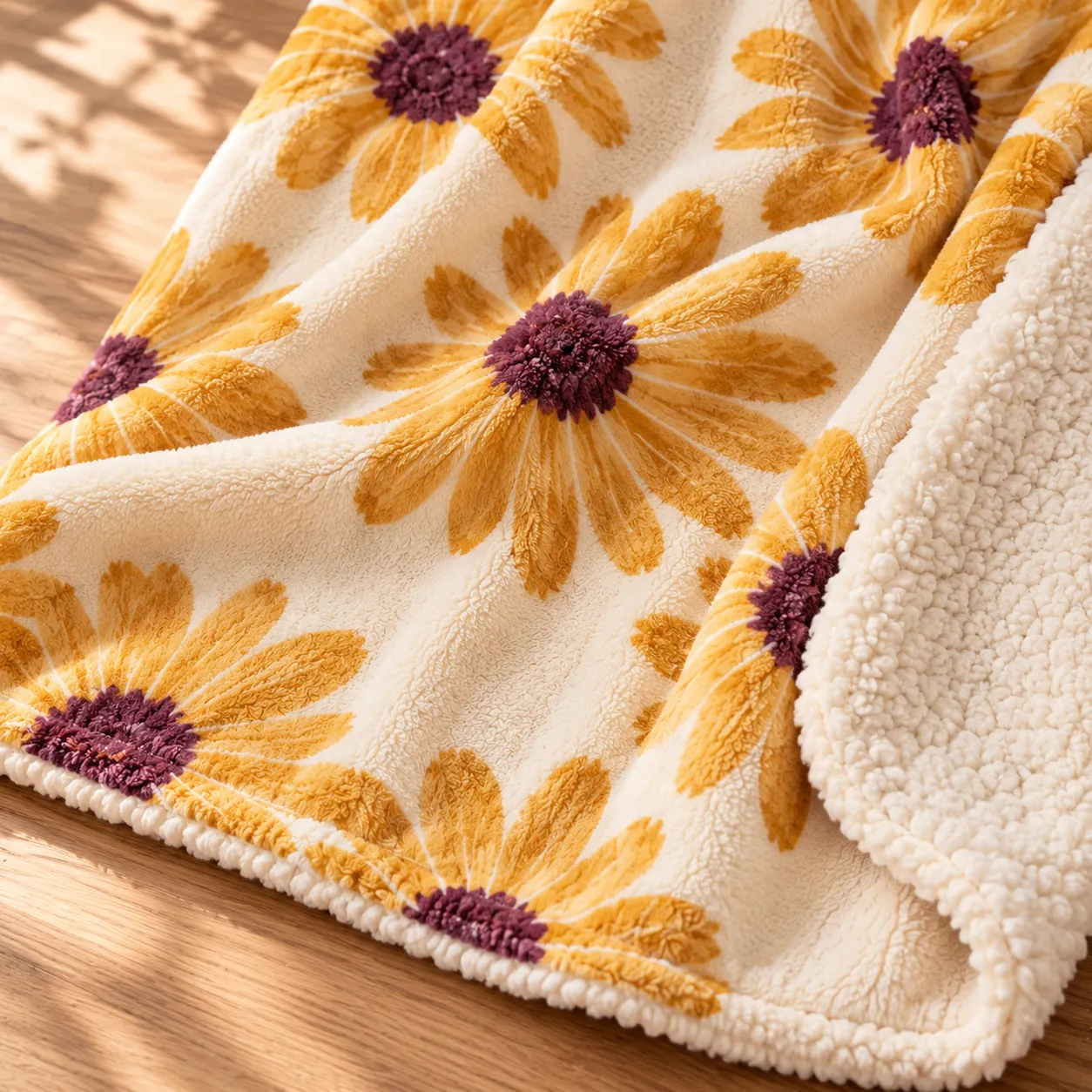 Amber Daisy Sherpa Blanket — detail design mockup