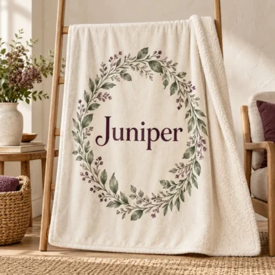 Juniper Name Sherpa Blanket — main design mockup