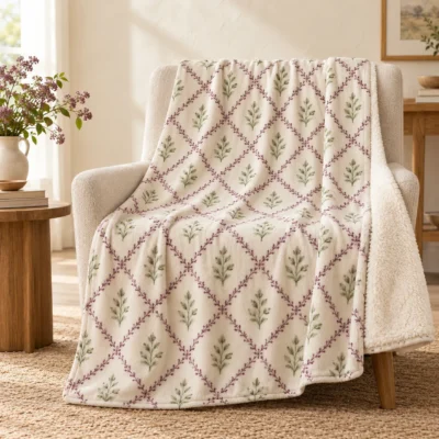 Garden Lattice Sherpa Blanket — main design mockup