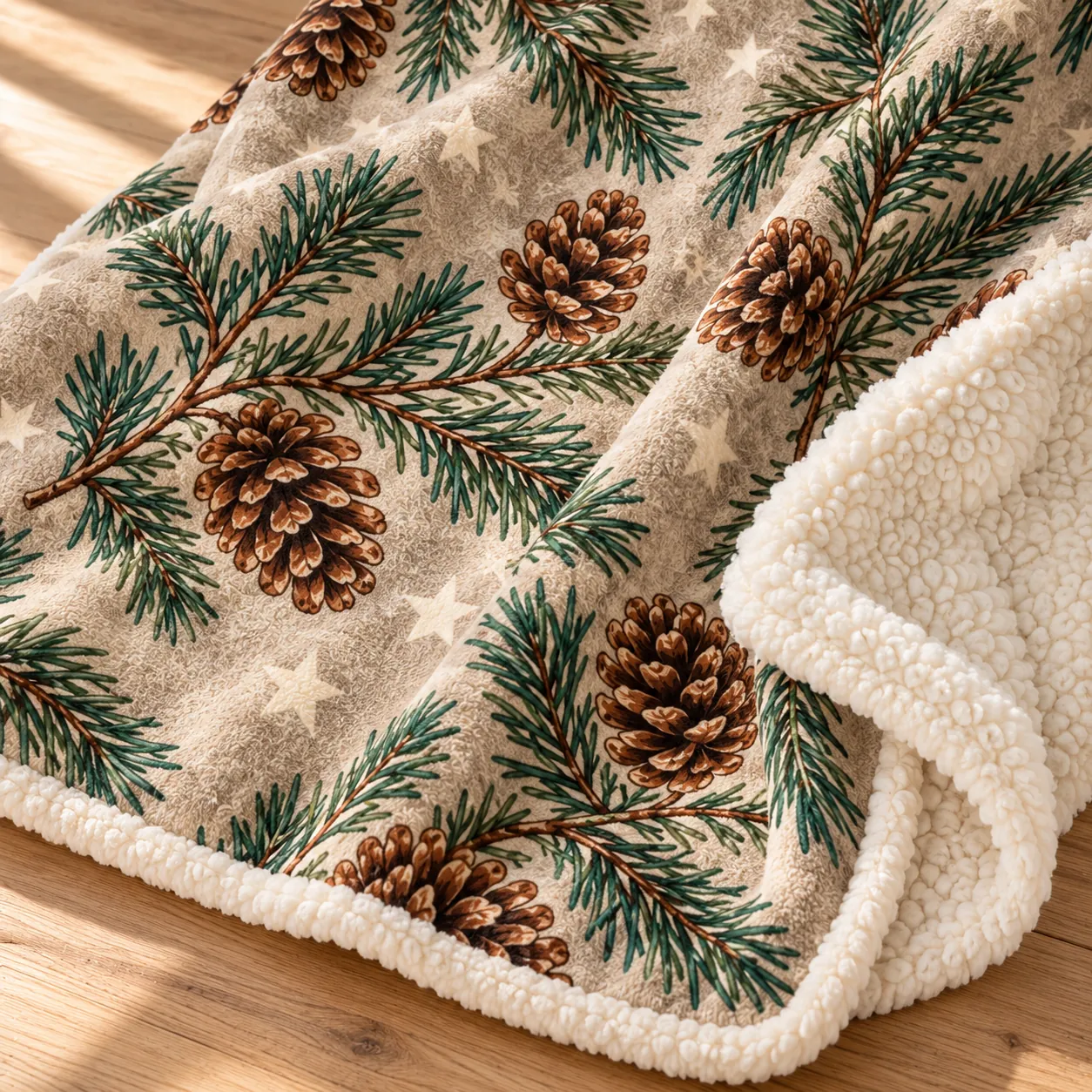 Pinecone Hearth Sherpa Blanket — detail design mockup