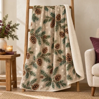 Pinecone Hearth Sherpa Blanket — main design mockup