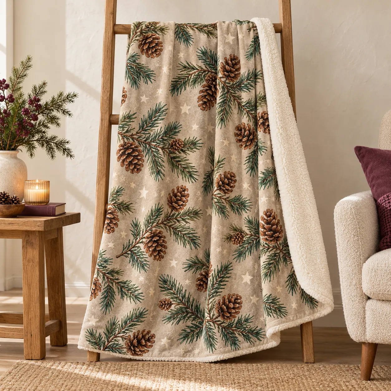 Pinecone Hearth Sherpa Blanket — main design mockup