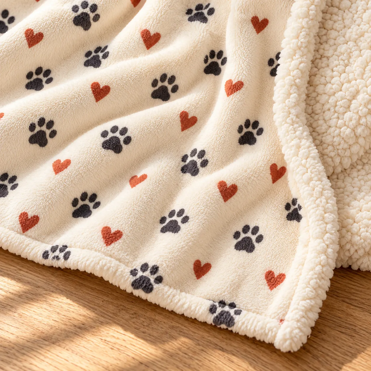 Pawprint Patch Sherpa Blanket — detail design mockup