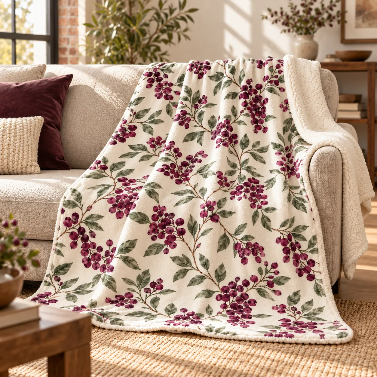 Winter Berry Sherpa Blanket — lifestyle design mockup