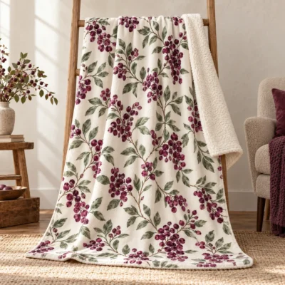 Winter Berry Sherpa Blanket — main design mockup