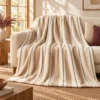 Oatfield Stripe Plush Fleece Blanket — lifestyle design mockup