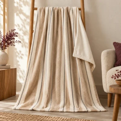 Oatfield Stripe Plush Fleece Blanket — main design mockup