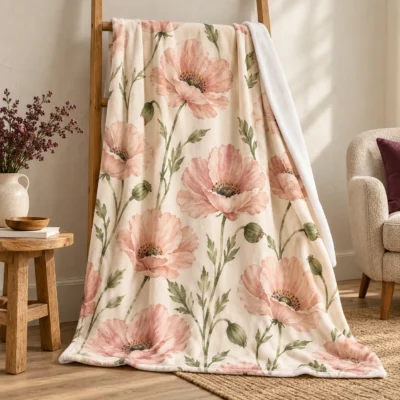 Blush Poppy Plush Fleece Blanket — main design mockup