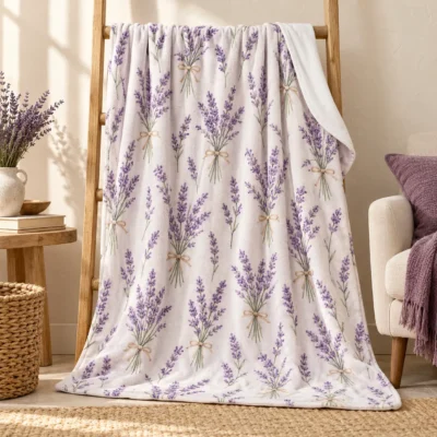 Lavender Sketch Plush Fleece Blanket — main design mockup
