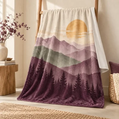 Mountain Morning Plush Fleece Blanket — main design mockup