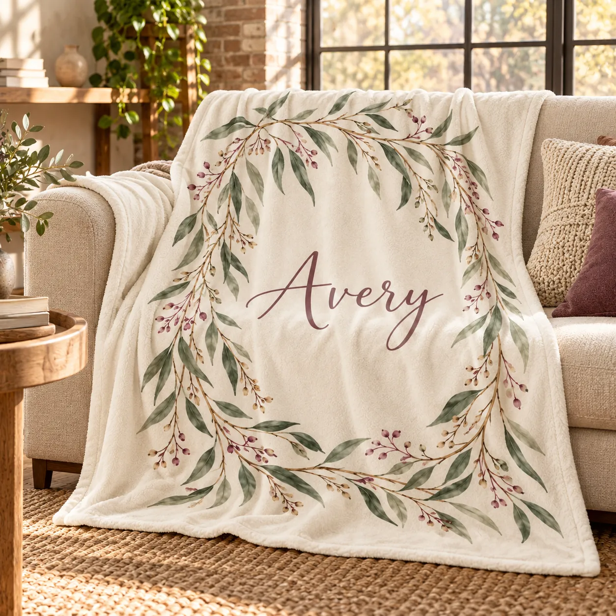 Willow Name Plush Fleece Blanket — lifestyle design mockup