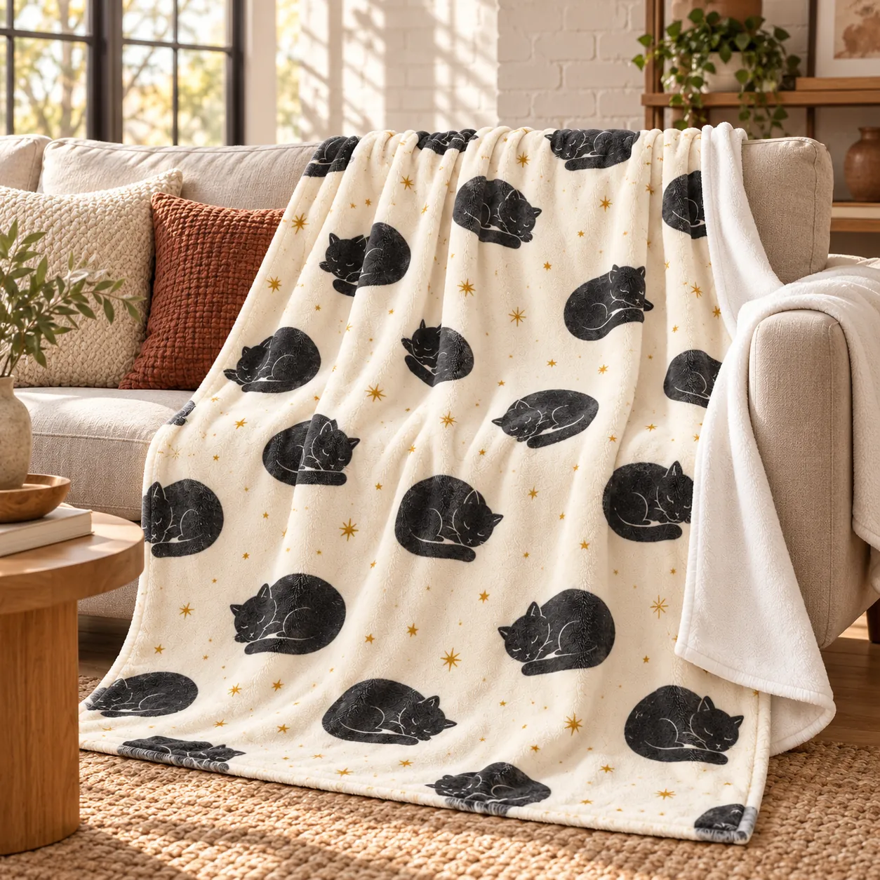 Catnap Corner Plush Fleece Blanket — lifestyle design mockup