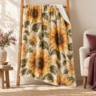 Sunflower Field Plush Fleece Blanket — main design mockup