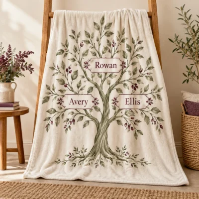 Family Branches Plush Fleece Blanket — main design mockup