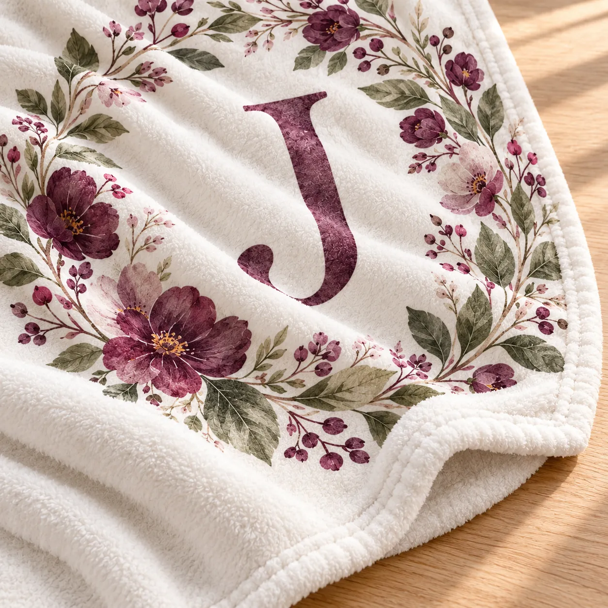 Petal Initial Plush Fleece Blanket — detail design mockup