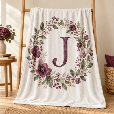Petal Initial Plush Fleece Blanket — main design mockup