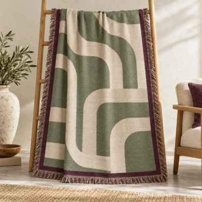 Riverbend Geometry Woven Throw — main design mockup