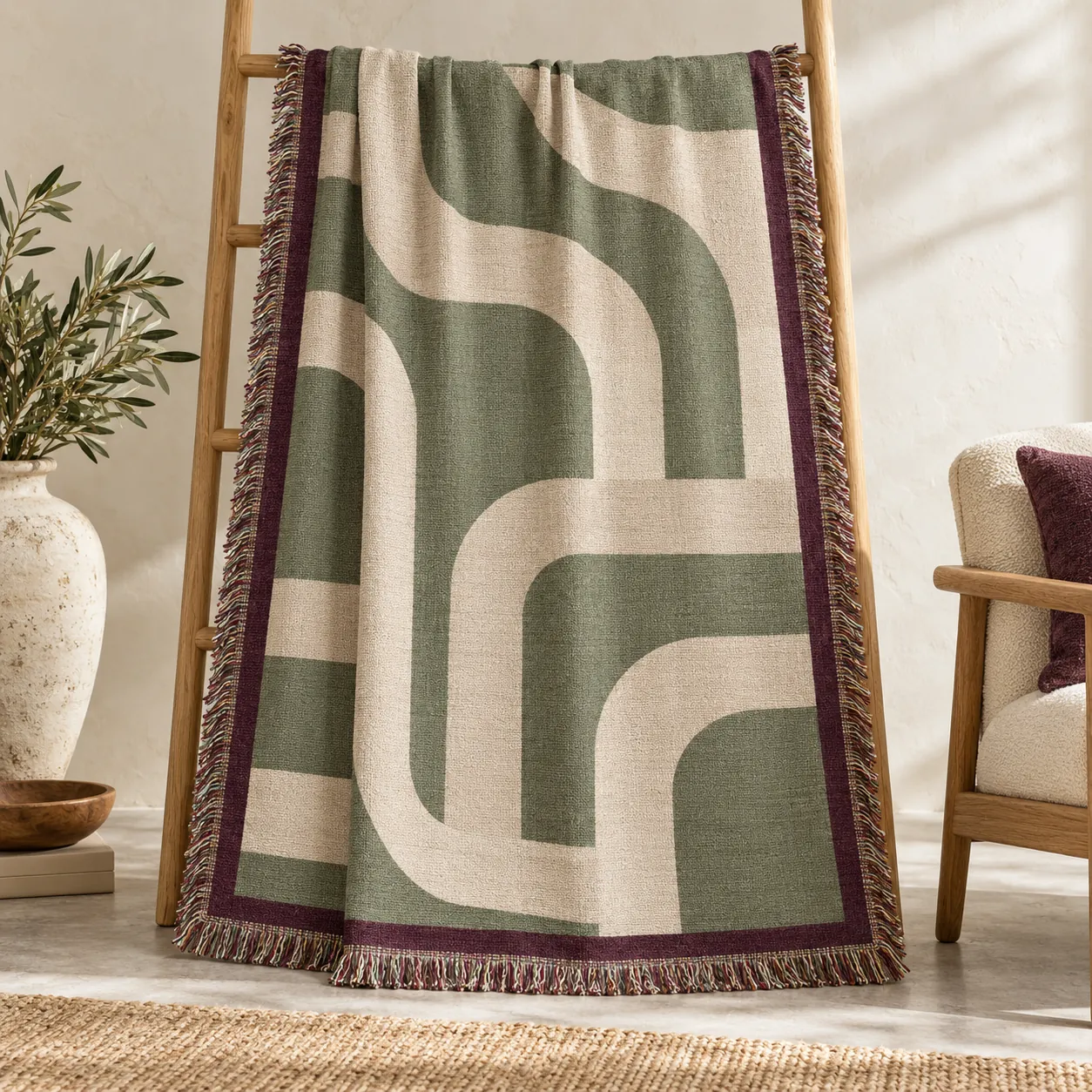 Riverbend Geometry Woven Throw — main design mockup