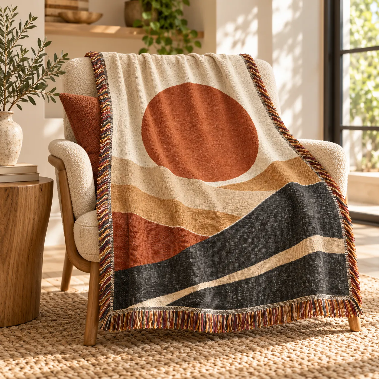Desert Sun Woven Throw — lifestyle design mockup