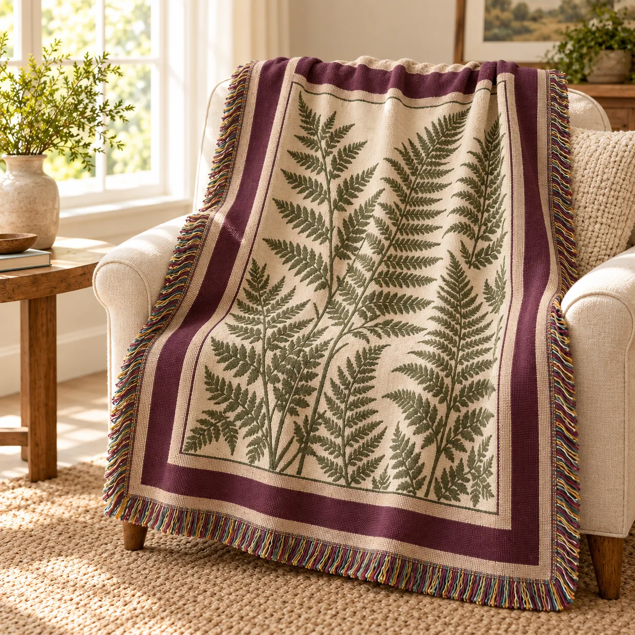 Heritage Fern Woven Throw — lifestyle design mockup