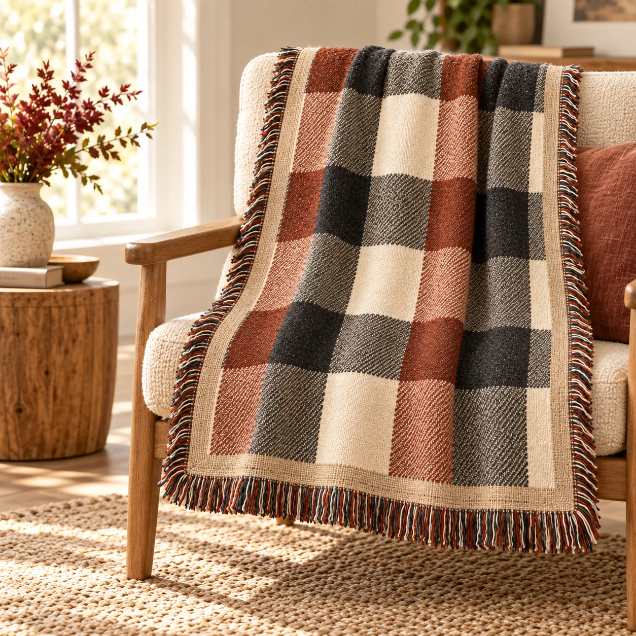 Cabin Check Woven Throw — lifestyle design mockup