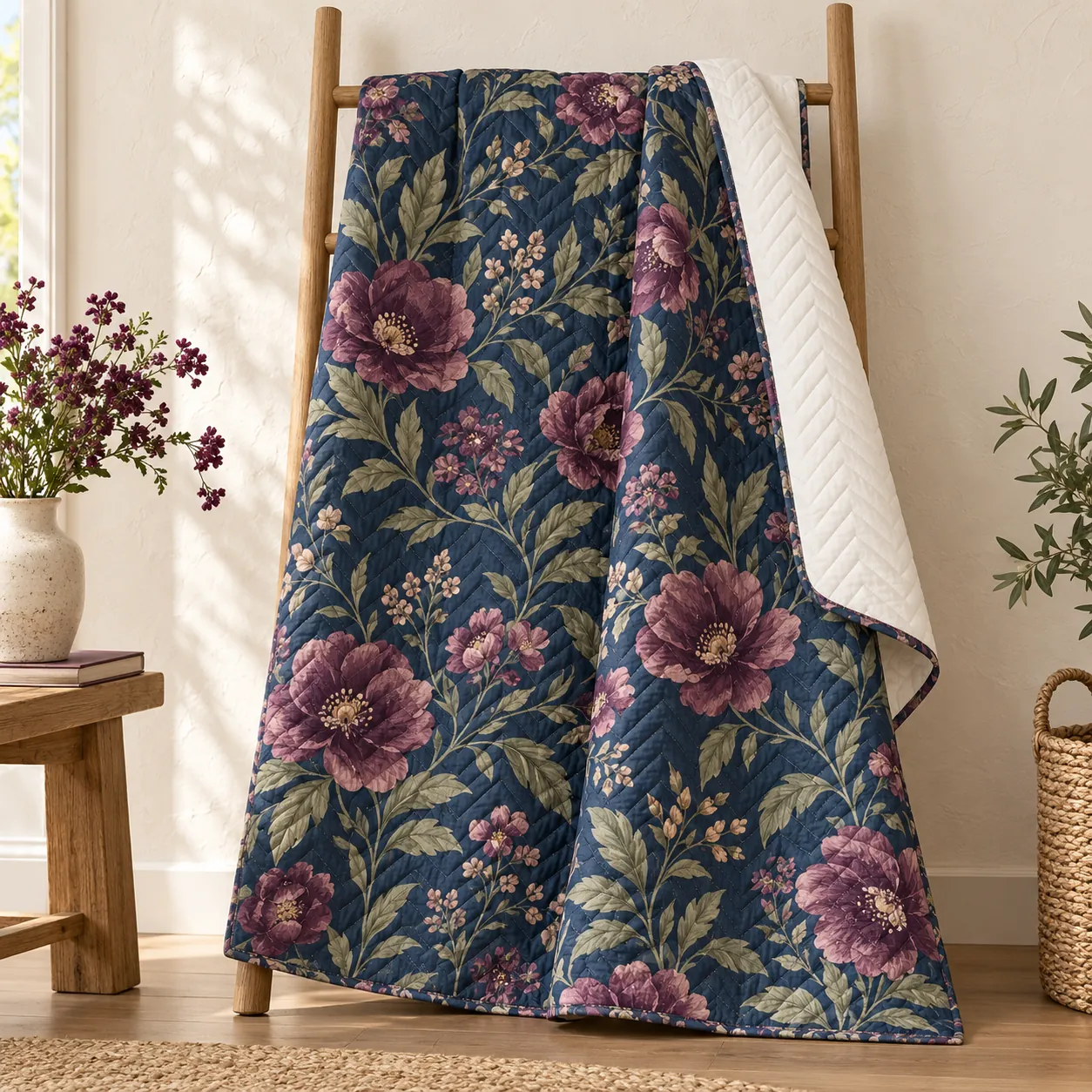 Moonlit Garden Quilted Throw — main design mockup