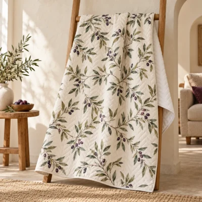 Olive Leaf Quilted Throw — main design mockup