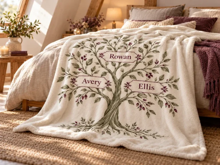 Family Branches Plush Fleece Blanket — design family design illustration