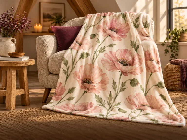 Blush Poppy Plush Fleece Blanket — design photo design illustration