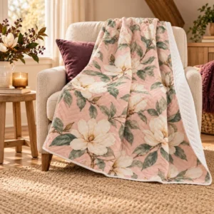 Magnolia Calm Quilted Throw — feature baby 1 design illustration