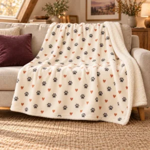 Pawprint Patch Sherpa Blanket — feature pets 1 design illustration