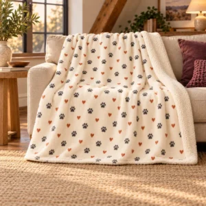 Pawprint Patch Sherpa Blanket — feature pets 3 design illustration