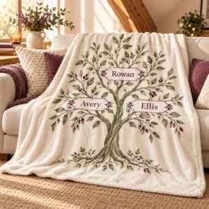 Family Branches Plush Fleece Blanket — feature pets 4 design illustration