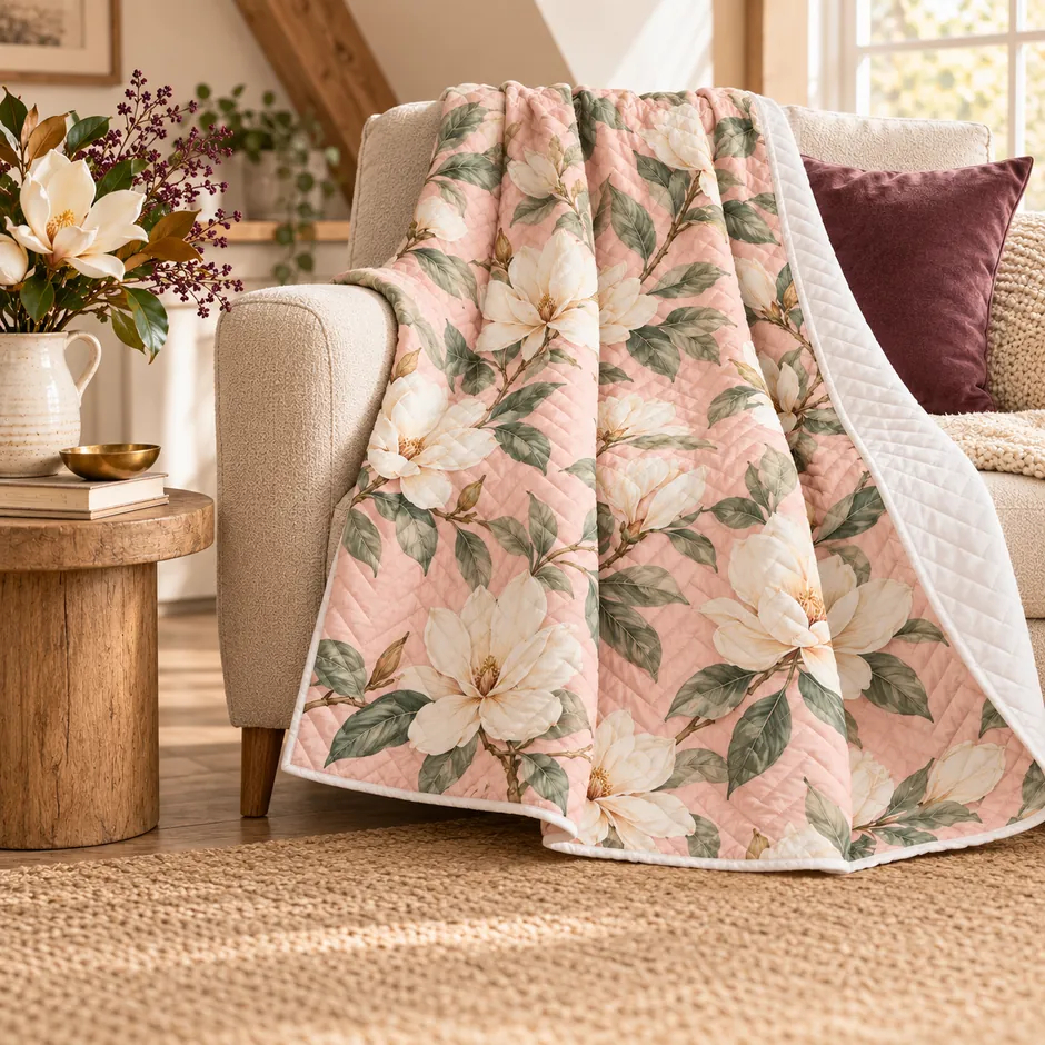 Magnolia Calm Quilted Throw — home feature baby design illustration