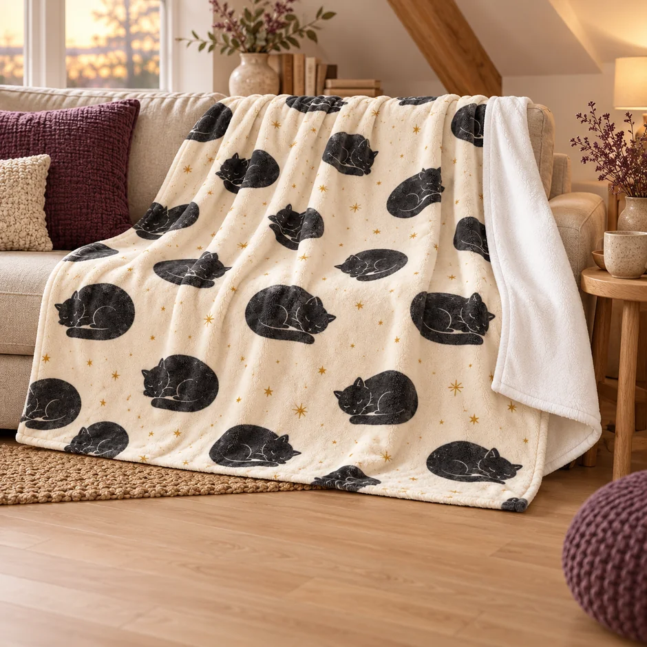 Catnap Corner Plush Fleece Blanket — home feature pets design illustration